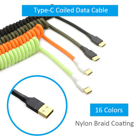 Coiled Nylon braid data cable for wire Mechanical Keyboard with type-C to USB port for kit DIY poker xd64 xd75 xd96 mobile phone ► Photo 1/6