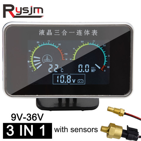 3 In 1 LCD Digital Car truck water temp gauge Voltmeter Oil pressure Meter Thermometer Sensor 10mm Auto Boat temperature moto ► Photo 1/6