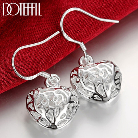 DOTEFFIL 925 Sterling Silver Hollow Heart Ball Drop Earrings For Woman Wedding Engagement Party Fashion Charm Jewelry ► Photo 1/6