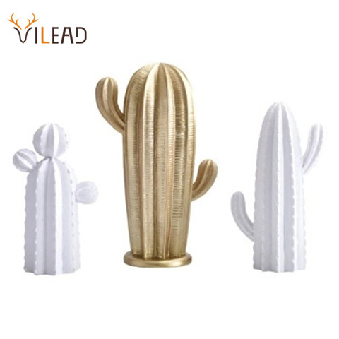 VILEAD More Size Resin Cactus Figurines Nordic Simple Style White Gold Home Accessories Living Room Creative Decoration Ornament ► Photo 1/6