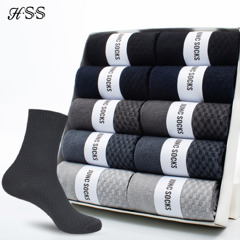 HSS Brand 10 Pairs/Lot Men Bamboo Fiber Socks New Classic Business Long Socks Mens Dress Sock For Winter Gift Plus Size EUR39-45 ► Photo 1/6