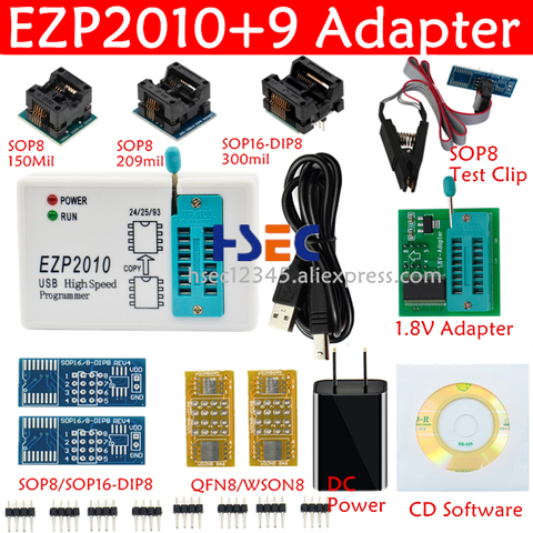New ezp2010 ezp2013 ezp2022 bios spi eeprom universal programmer+ 9 adapter SOP test clip sopic8 150mil 200mil SOP16 1.8V socket ► Photo 1/6