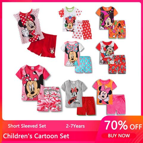 New Kids Boys Girls Clothes Baby princess Pajamas Summer Short Sleeved Set Cartoon mickey Minnie Mouse Children's Sleepwear ► Photo 1/6
