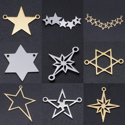 5pcs/lot Star of David DIY Earring Charms Wholesale 100% Stainless Steel Meteor Connectors Charm Starry Jewelry Pendant ► Photo 1/6