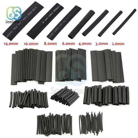 1set 127PCS Polyolefin Car Electrical Cable Tube kits Heat Shrink Tube Tubing Sleeve Wrap Wire Assorted 7 Sizes Black ► Photo 1/6