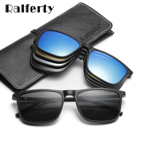 Ralferty Magnetic Sunglasses Men 5 In 1 Polarized Clip On Sunglass Women Square Sunglases Ultra-Light Night Vision Glasses A8804 ► Photo 1/6