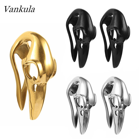 Vankula 2pcs Ear Plug Tunnels 316L Stainless Steel New Birdskull Ear Gauges Weights for Ear Piercing PVD Coating Piercing Tunnel ► Photo 1/6