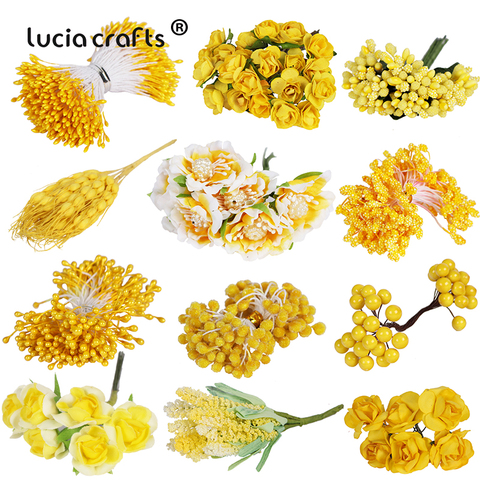 6/10/12/50/70/288pcs Mix Yellow Flower Cherry Stamen Berries Bundle DIY Christmas Wedding Cake Gift Box Wreaths Decor D1007 ► Photo 1/6