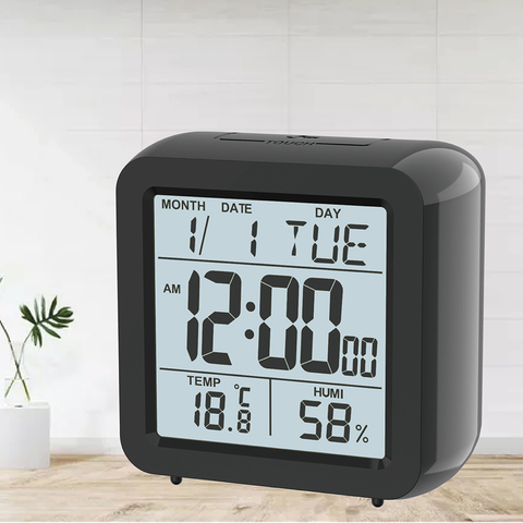 Electronic Table Snooze  Alarm clock Calendar  Kids Bedside Clock  with Backlight & Home Temperature & Indoor Humidity Battery ► Photo 1/6