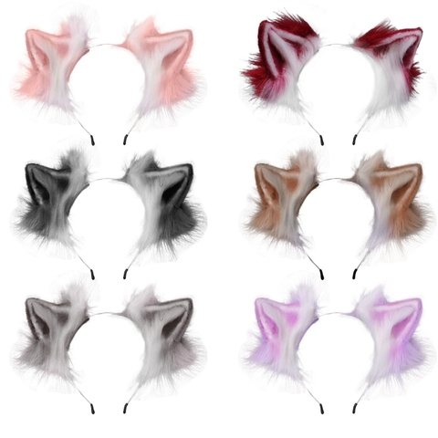 Furry Plush Foldable Wolf Cat Ears Headband Contrast Color Simutation Animal Hair Hoop Japanese Kawaii Cosplay Headpiece ► Photo 1/6