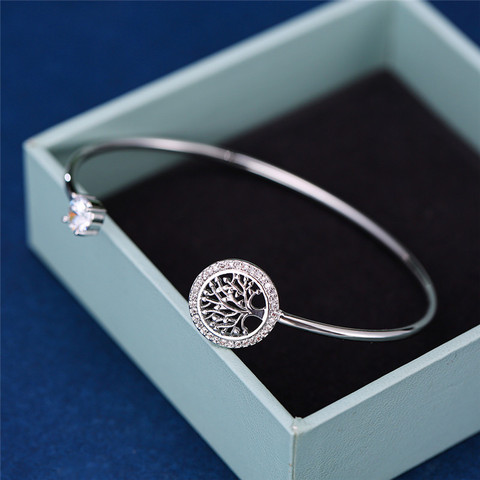 Luxury Female White Zircon Stone Bracelet Tree Of Life Adjustable Bracelets For Women Cute Silver Color Wedding Bracelet ► Photo 1/6