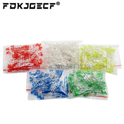 500Pcs/lot 3MM LED Diode Kit Mixed Color Red Green Yellow Blue White ► Photo 1/2