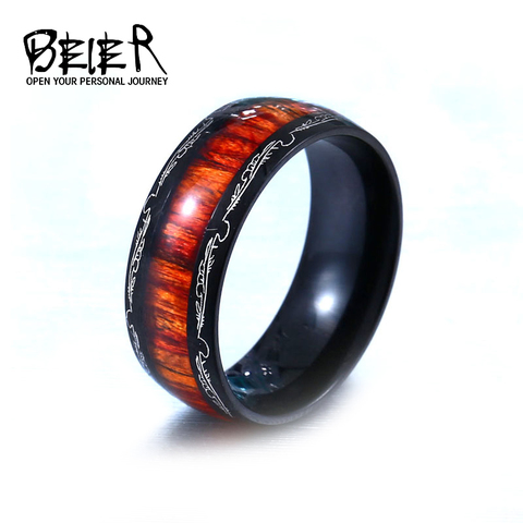 Beier 316L Stainless Steel minimalist red wood men and women wedding ring carve dragon pattern high quality jewelry LLBR-R077 ► Photo 1/6