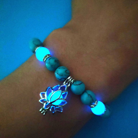 Natural Stone Bracelet Yoga Healing Luminous Glow In The Dark Bracelet Lotus Charm Beads Bracelet for Men Women Prayer Buddhism ► Photo 1/6