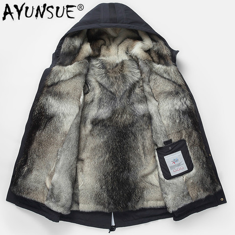 AYUNSUE 2022 Parka Real Fur Coat Men Hooded Natural Wolf Fur Liner Thick Warm Men's Fur Coats Parkas Hombre Overcoat 99-1500 ► Photo 1/1