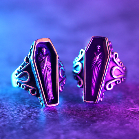 Vampire Coffin Ghost Stainless Steel Mens Rings Gothic Punk Unique Cool for Male Boyfriend Jewelry Creativity Gift Wholesale ► Photo 1/6