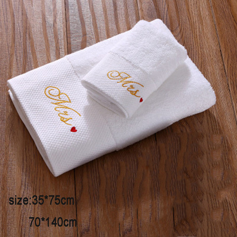 Luxury 100% Cotton White Thick Towels Custom Logo Bath Towels Cotton Towels Couples  Mrs. Ms. Bathroom Towel Set Face Towel ► Photo 1/6