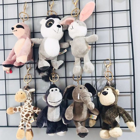 Cute Cartoon Animal Plush Keychain 13cm-15Cm Turtle Elephant Monkey Tiger Lion Hippo Raccoon Bear Rabbit Wolf Penguin Bulldog ► Photo 1/6