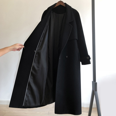 2022 Autumn Winter Black woolen Coat Women's Clothing fashion Women Jacket loose belt long overcoat female casual wool Coat ► Photo 1/6