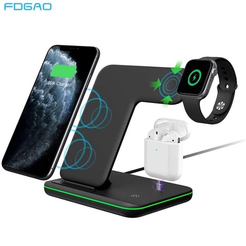 15W 3 in 1 Wireless Charger Stand for iPhone 12 11 XS XR X 8 Fast Charging Dock Station For Apple Watch SE 6 5 4 3 2 Airpods Pro ► Photo 1/6