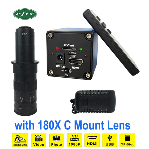 22MP HDMI USB TF Output Digital Video Microscope Camera +130X/180X C Mount lens for Phone PCB Soldering Repair ► Photo 1/6