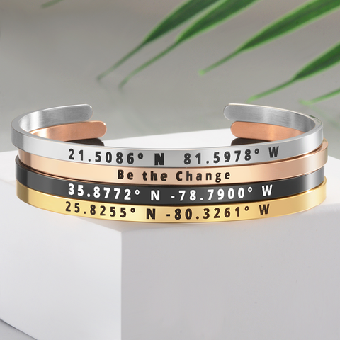 Customize Coordinate Stainless Steel 4mm Cuff Bangle Personalized Gifts For Family Friendship ► Photo 1/6