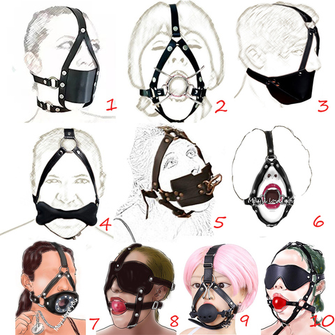 Leather Mouth Gag Ring,Full Head Harness Mask Gags Ball, Muzzle Bondage Restraint ,Adult Sex Toys ► Photo 1/6