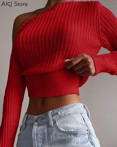 Knitted Sweater Off Shoulder Pullovers Sweater for Women Long Sleeve Turtleneck Female Jumper ► Photo 1/4