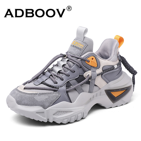 ADBOOV 2022 New Fashion Chunky Sneakers Men Genuine Leather Casual Shoes Trainers ► Photo 1/6