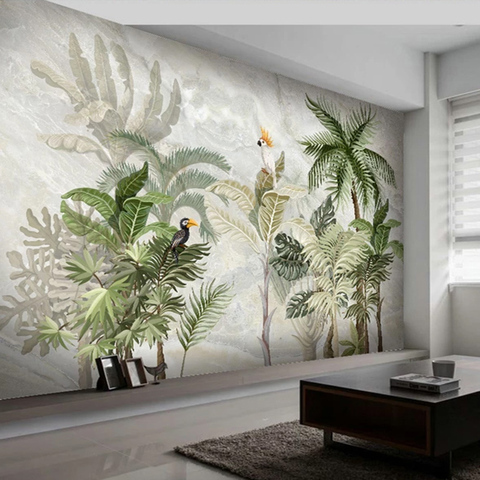 Custom Photo Wallpaper For Walls 3 D European Style Marble Pattern Hand Painted Plant Leaf Living Room Background Wall Painting ► Photo 1/6