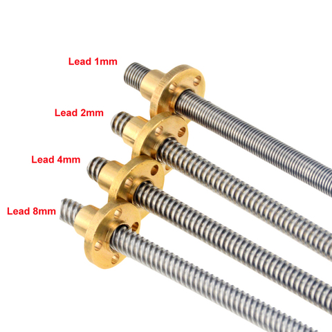 3pcs/lot 3D Printer THSL-400-8D Trapezoidal Rod Lead Screw Thread 8mm T8 Lead8mm Length100mm200mm300mm400mm500mm with Brass nut ► Photo 1/6