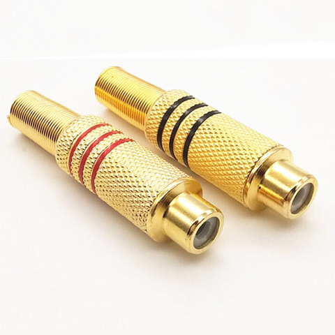 4Pcs/2pairs Gold Plated RCA Connector Plug Audio Male/ Female socket Connector With Metal Spring Cable Protector red black ► Photo 1/5