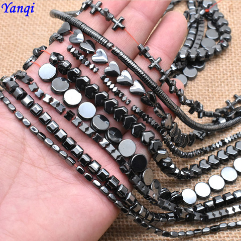 Wholesale Natural Stone Disc Heart Cross Square Black Hematite beads Flat Round Loose beads For Jewelry Making DIY Bracelet 15'' ► Photo 1/6