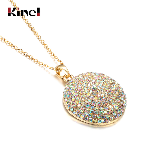 Kinel Hot Colorful Crystal Women Big Pendant Necklace Gold Color Morocco Banquet Wedding Necklace Statement Jewelry Crystal Gift ► Photo 1/6