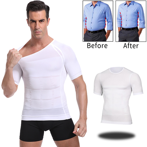 Fashion Mens Slimming Body Shaper Chest Compression Shirts Gynecomastia  Abdomen Slim Vest Tummy Control Shapewear Waist Trainer Corset(#White With  Sleeve)