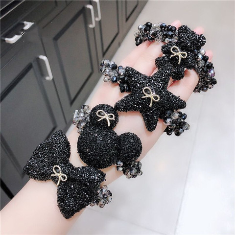 Crystal Alloy Pearl Cartoon Elastic Hair Bands Ties Rubber For Women Head Accessories Ring Bee Flower Bow Knot Bear Wholesale ► Photo 1/6