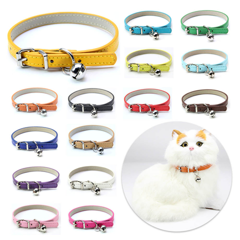 16 Colors Soft PU Leather Cat Collar With Bell Solid Puppy Collars For Small Medium Dog Cat Accessories Chihuahua Pet Products ► Photo 1/6