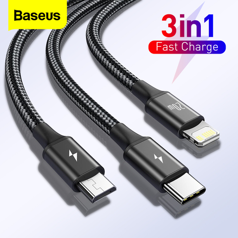 Baseus PD 20W USB Type C Cable for iPhone 12 Pro Max 3 in 1 USBC Fast Charging Charger Cable For Xiaomi Samsung Micro Data Cord ► Photo 1/6