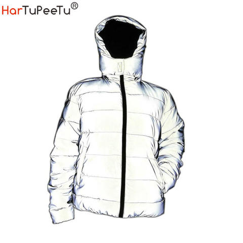 Winter Warm Reflective Jacket Coat Women Men Thick Cotton Padded Outwear Night Jogger Hooded Parka Plus Size Hip Hop Streetwear ► Photo 1/6