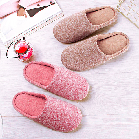 Slippers Women Indoor House Plush Soft Cute Cotton Slippers Shoes Non-slip Floor Home Slippers Bedroom Autumn Solid Color ► Photo 1/6