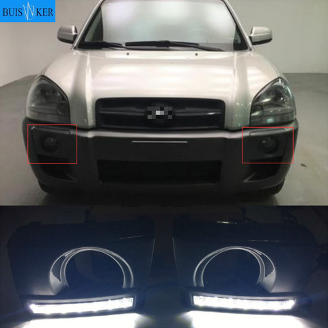 1 Pair Car Daytime Running Light DRL LED Daylight Fog Lamp Cover for Hyundai Tucson 2005 2006 2007 2008 2009 ► Photo 1/4