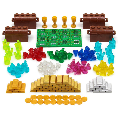 153Pcs/set Jewelry Sets Building Blocks MOC Gold Coins Ore Diamonds Treasure Chests Teapot gold Bricks Sets Models Kids DIY Toys ► Photo 1/6