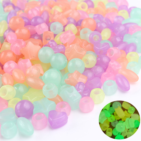 100pcs Mix Luminous Acrylic Beads Big Hole Glow Star Heart Loose Spacer Beads for Jewelry Making Handmade Diy Bracelet Necklace ► Photo 1/6