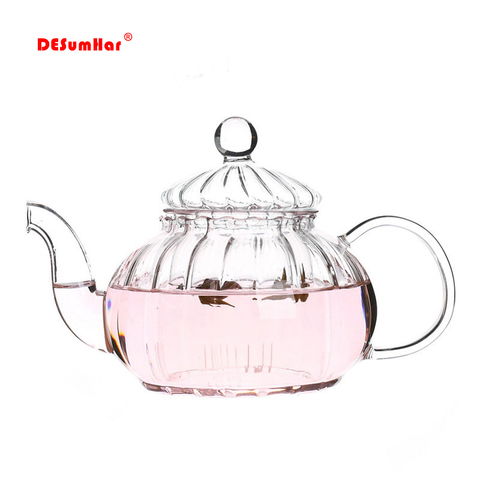 600ml Striped pumpkin shape flower teapot,Heat Resistant Glass Pot,Flower TeaCup Glass Teapot with Infuser Tea Leaf Herbal ► Photo 1/6