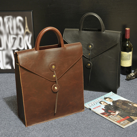 Men's Vintage Designer Backpack Crazy horse Leather school bag Computer Laptop bag pack Business office backbag Casual bookbag ► Photo 1/6