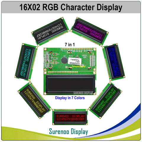 162 16X2 1602 5V/3.3V Character LCD Module Display Screen LCM FSTN Negative with 7 Colors RGB Backlight (RGB on Black) ► Photo 1/2