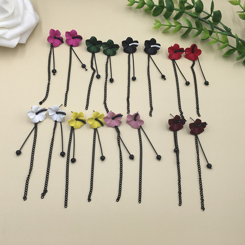 Korean Style Colorful Flower Earrings For Women Girls Black Long Tassel Earrings Red Yellow Stud Earrings Wedding Party Gifts ► Photo 1/6