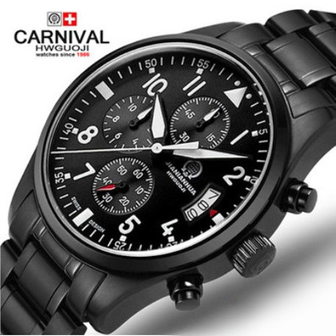 Chronograph run sports waterproof military quartz stop watch men full steel leather strap luxury brand watches sapphire luminous ► Photo 1/6