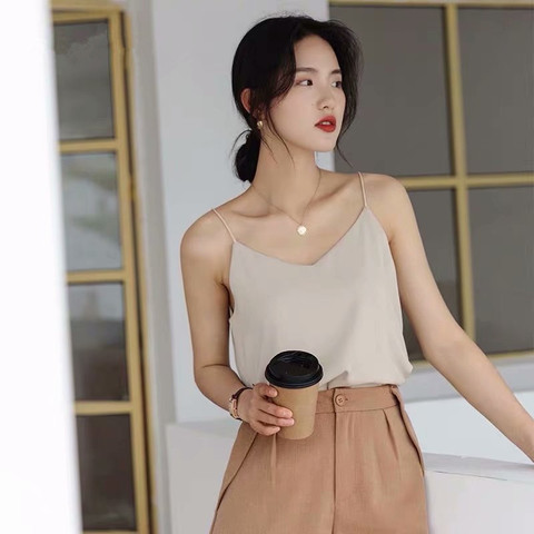 Korean Chiffon Top Women Woman V-neck Satin Tank Top Woman Sleeveless Vest Tops Tees Plus Size Sexy Women White Top Ladies Camis ► Photo 1/6