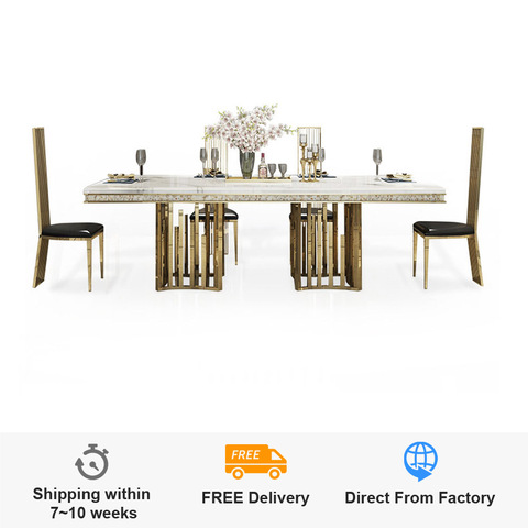 Rama Dymasty stainless steel Dining Room Set Home Furniture modern marble dining table and 8 chairs,rectangle table ► Photo 1/6